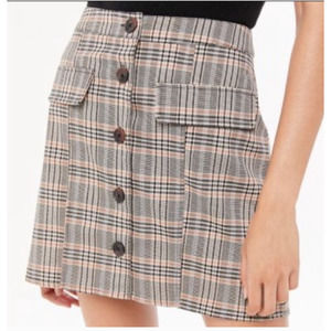 Urban Outfitters Plaid Button Front Mini Skirt Tan Brown Black size Medium